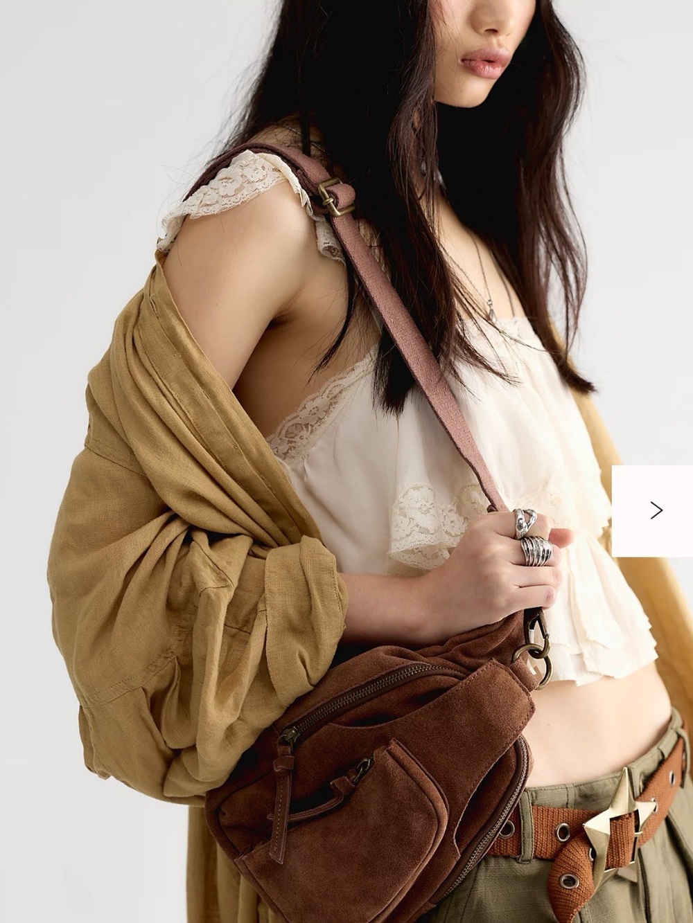Free People Hudson Suede Sling Bag / Pebble / EUC
